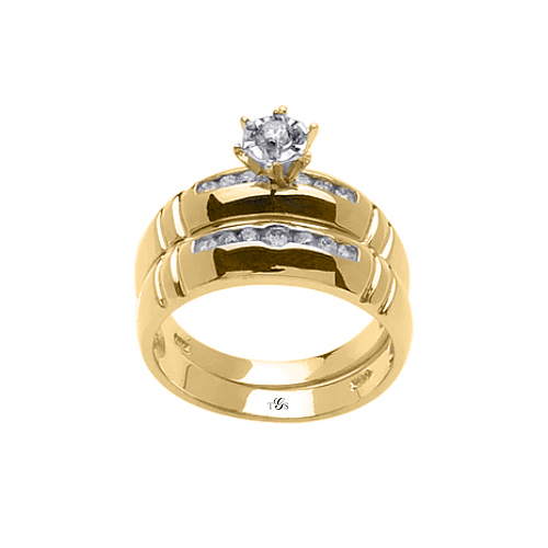 14K White / Yellow / Rose Gold Channel Set Natural Diamond Wedding Set (Center Stone Not Included)-2