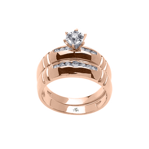 14k White / Yellow / Rose Gold Channel Set Natural Diamond Wedding Set (Center Stone Not Included)-0