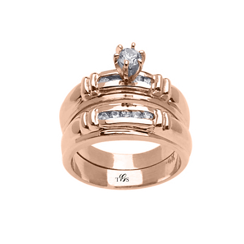 14k White / Yellow / Rose Gold Channel Set Natural Diamond Wedding Set (Center Stone Not Included)-2
