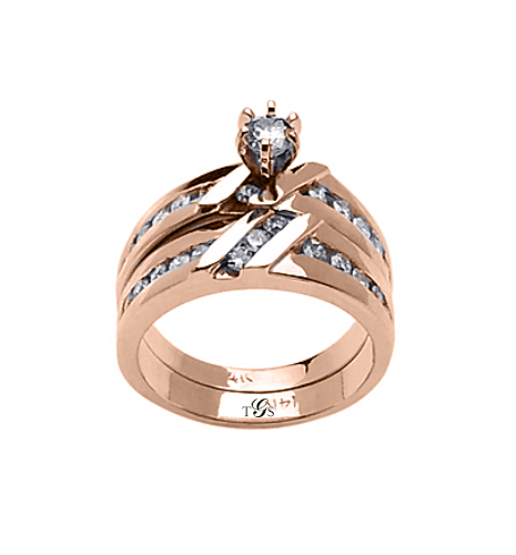 14K White / Yellow / Rose Gold Channel Set Natural Diamond Wedding Set (Center Stone Not Included)-0