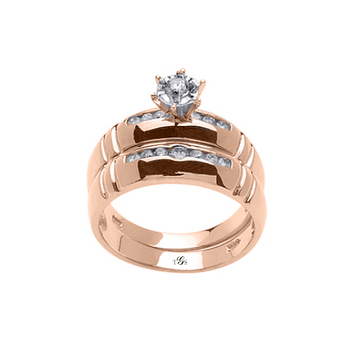 14K White / Yellow / Rose Gold Channel Set Natural Diamond Wedding Set (Center Stone Not Included)-1