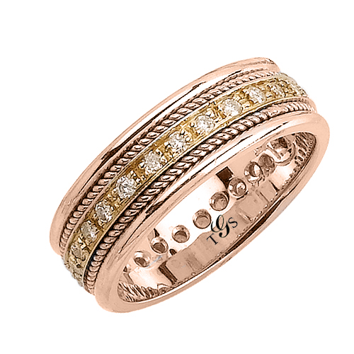 14k Two-Tone Gold Natural Diamond Unisex Band-1