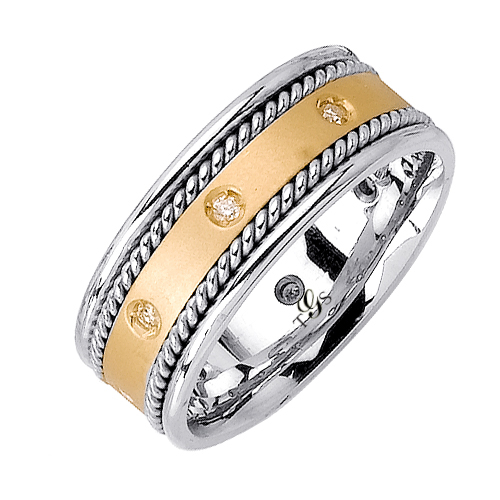 14k Two-Tone Gold Natural Diamond Unisex Band