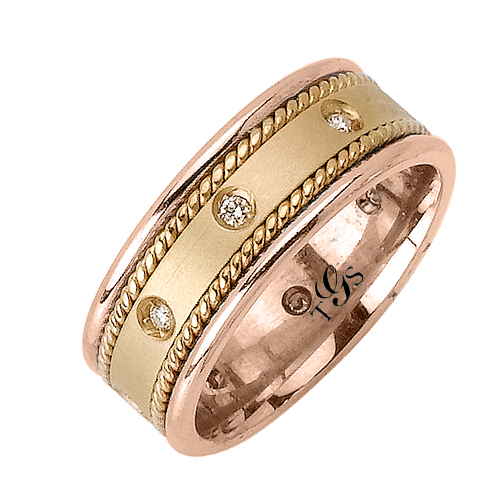 14k Two-Tone Gold Natural Diamond Unisex Band-0