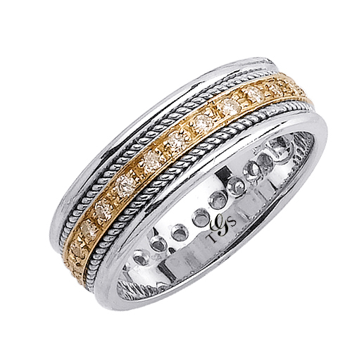 14k Two-Tone Gold Natural Diamond Unisex Band