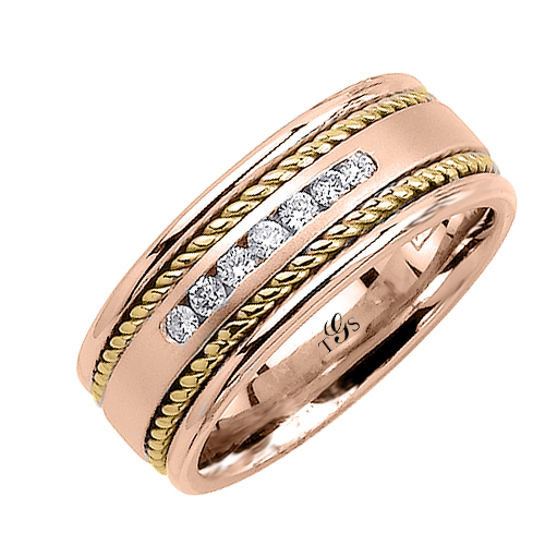 14k Two-Tone Gold Natural Diamond Unisex Band-1