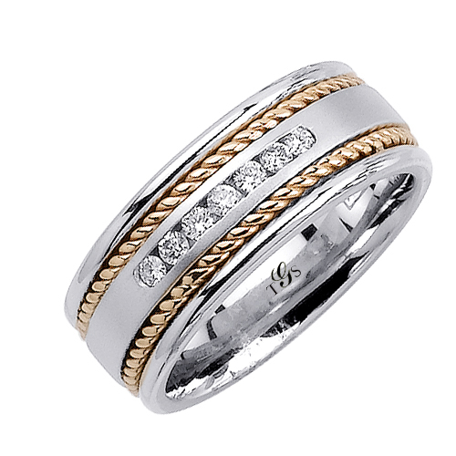 14k Two-Tone Gold Natural Diamond Unisex Band