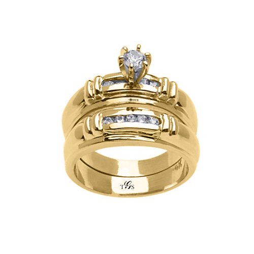 14k White / Yellow / Rose Gold Channel Set Natural Diamond Wedding Set (Center Stone Not Included)-0
