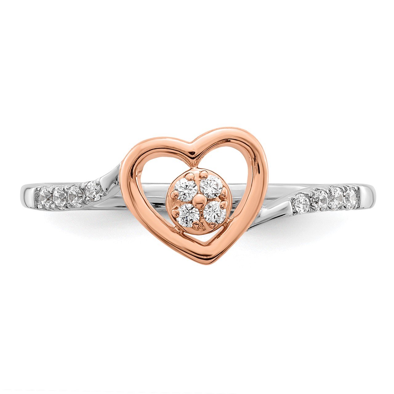 14k White and Rose Heart Cluster Complete Dia. Promise Ring-4