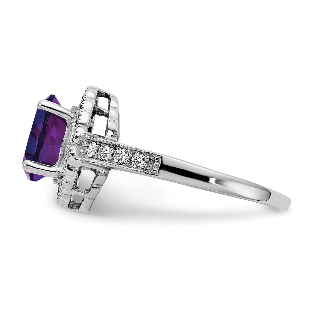 14k White Gold 8x6mm Oval Amethyst AA Diamond ring-3