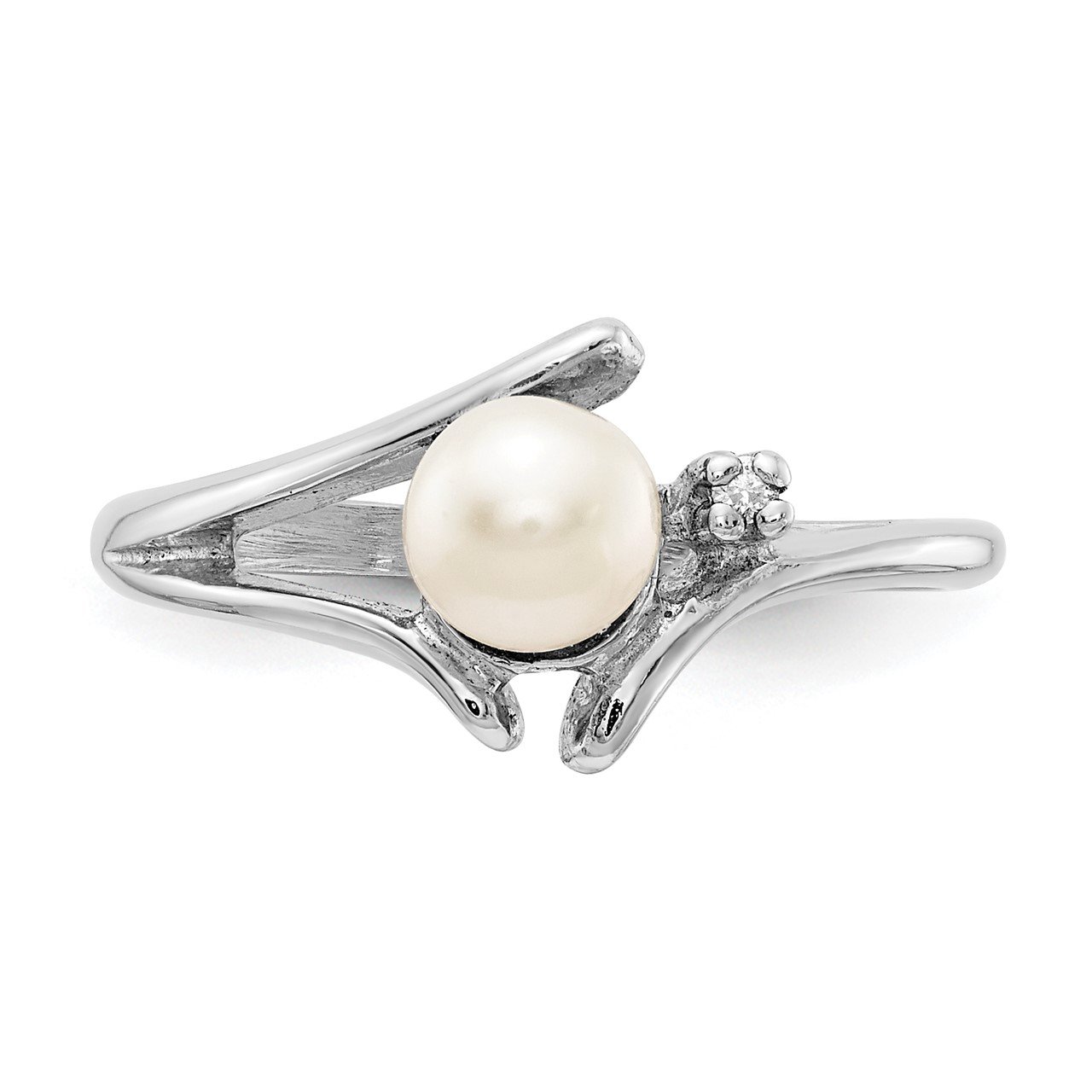 14k White Gold 5mm FW Cultured Pearl and AA Diamond Ring-3