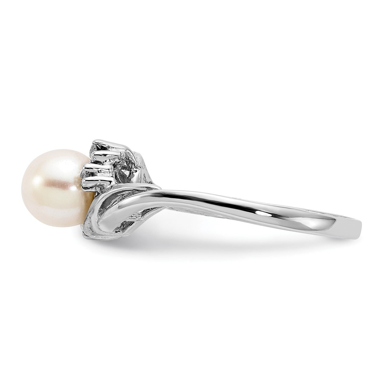 14k White Gold 6mm FW Cultured Pearl A Diamond ring-2