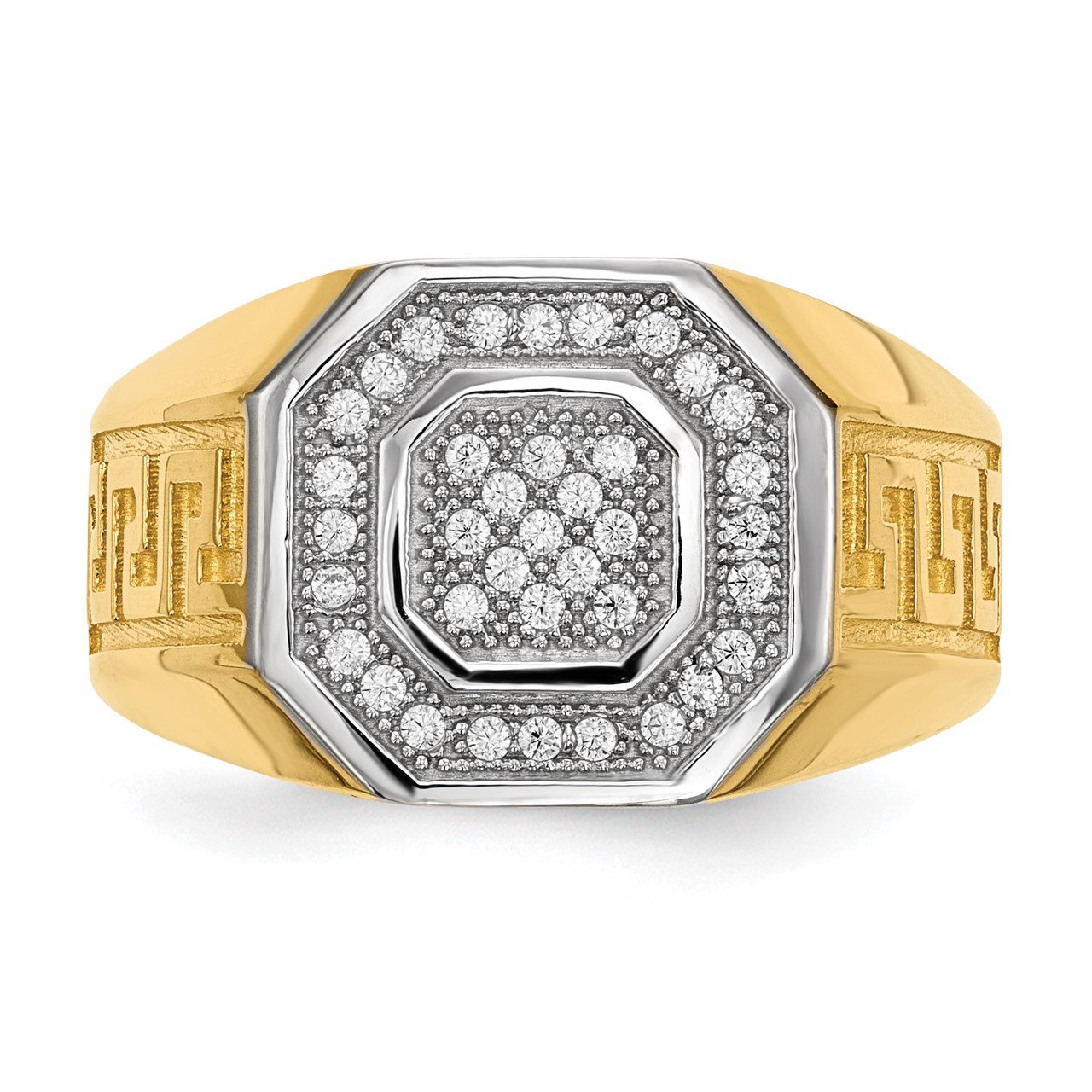 14kwith Rhodium Mens Micro Pave CZ Octagon and Greek Key Ring-2