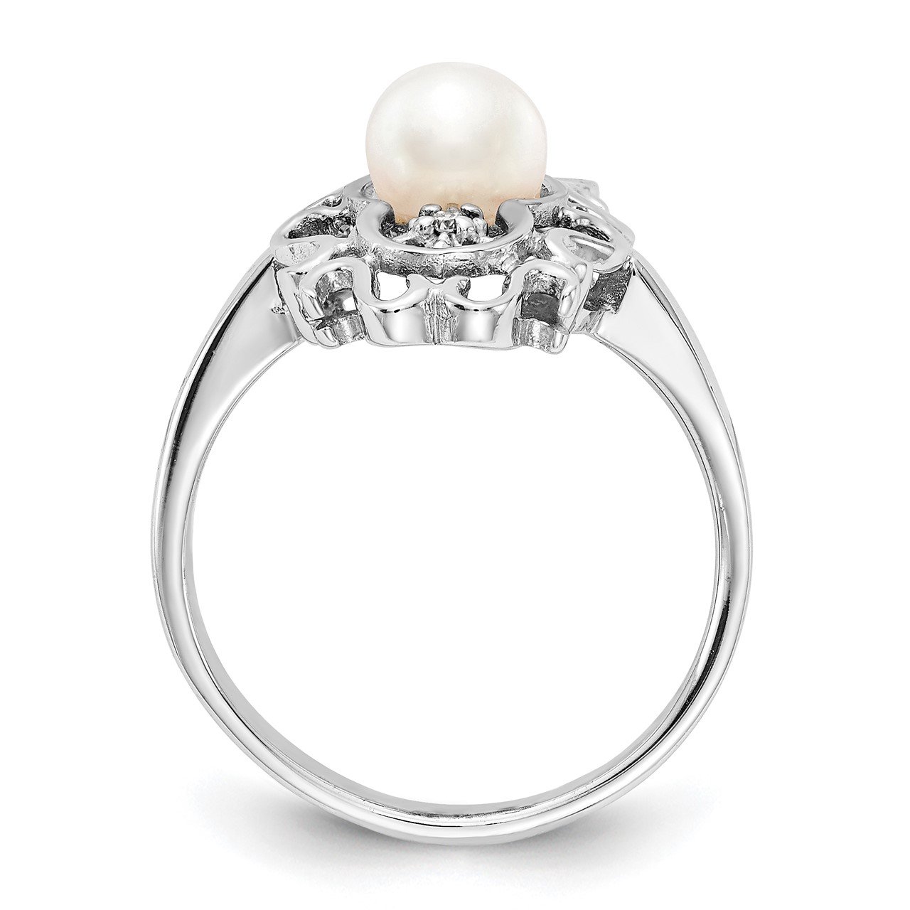 14k White Gold 5.5mm FW Cultured Pearl AAA Diamond ring-1