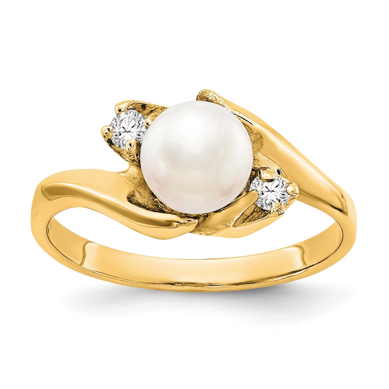 14k 6mm FW Cultured Pearl A Diamond ring