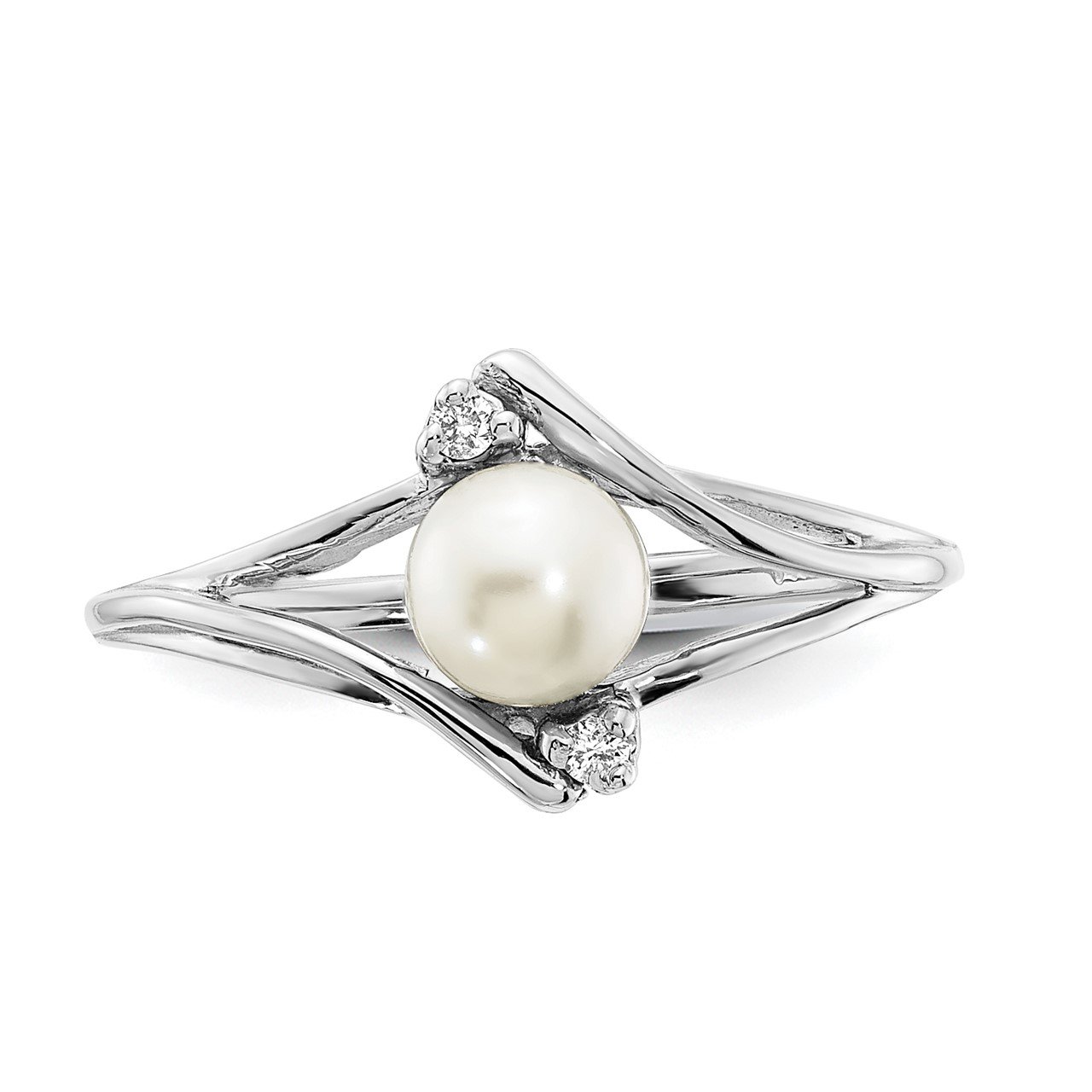 14k White Gold 5mm FW Cultured Pearl VS Diamond ring-4