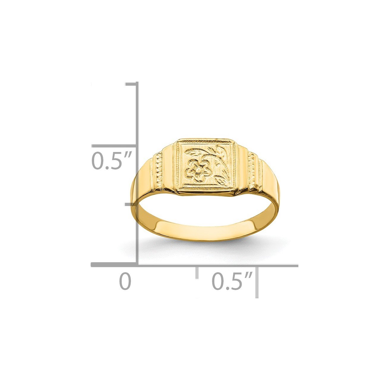 14k Flower Engraved Square Baby Signet Ring-2