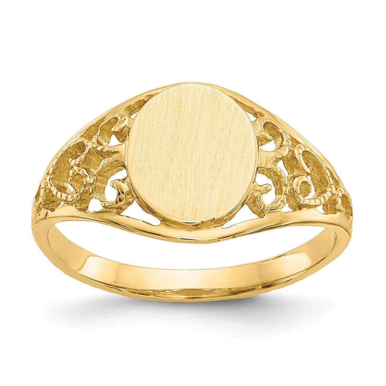 14k 8.5x7.5mm Satin Open Back Filigree Signet Ring