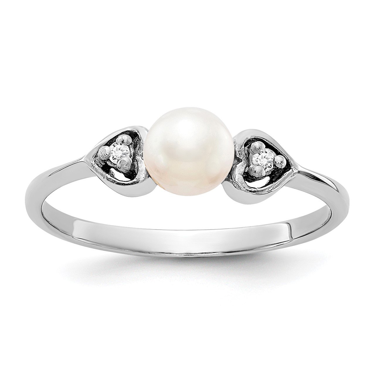 14k White Gold 4.5mm FW Cultured Pearl AA Diamond ring