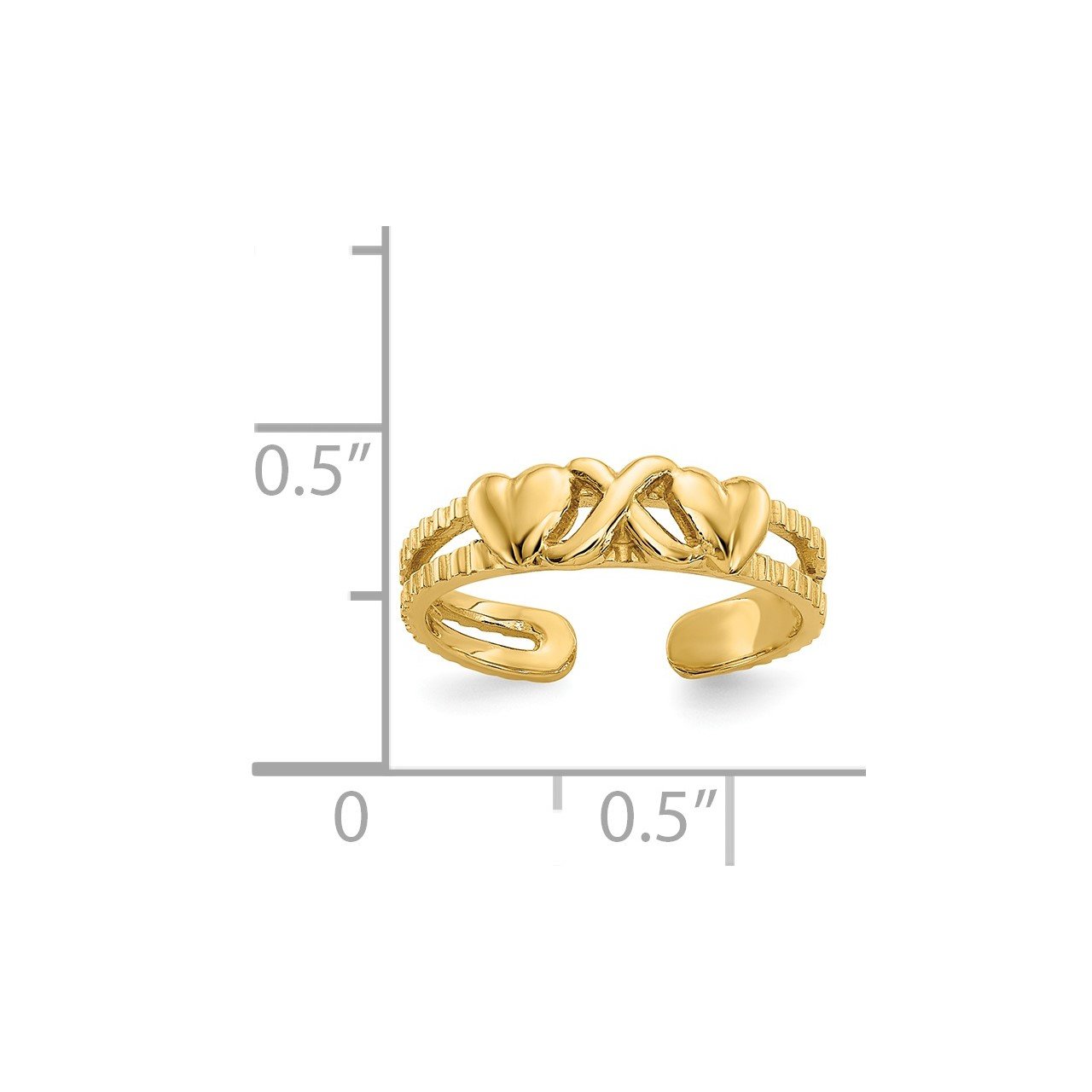 14k Hearts and X Toe Ring-4