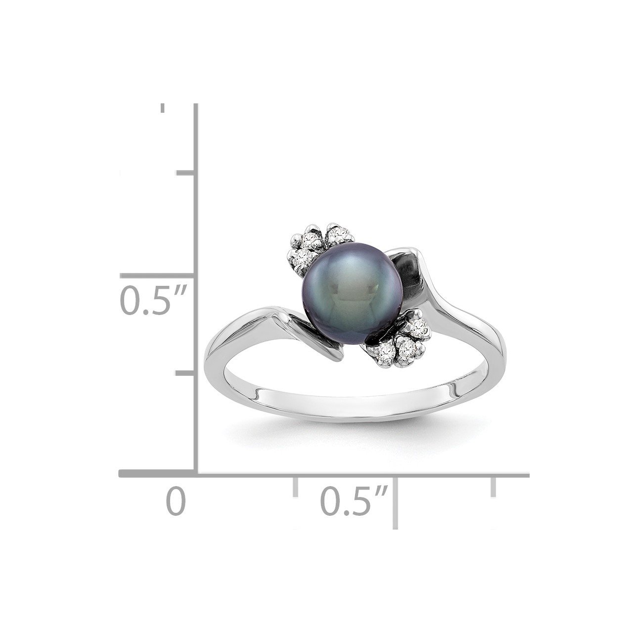 14k White Gold 6mm Black FW Cultured Pearl A Diamond ring-4