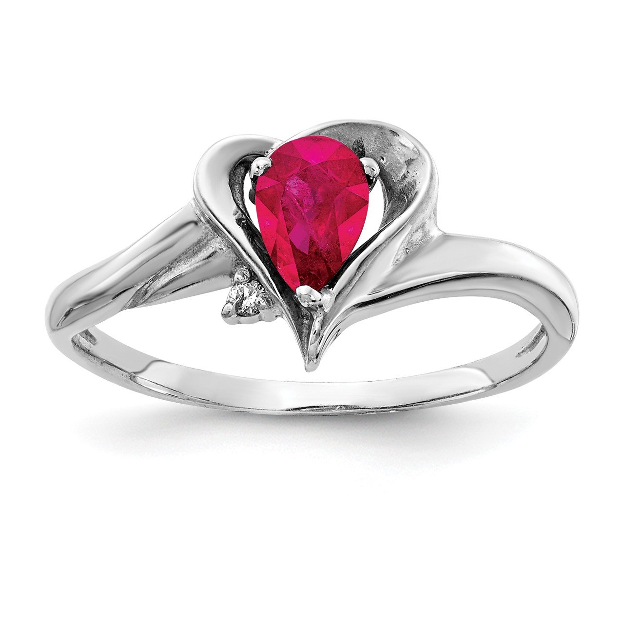 14k White Gold 6x4mm Pear Ruby AA Diamond ring