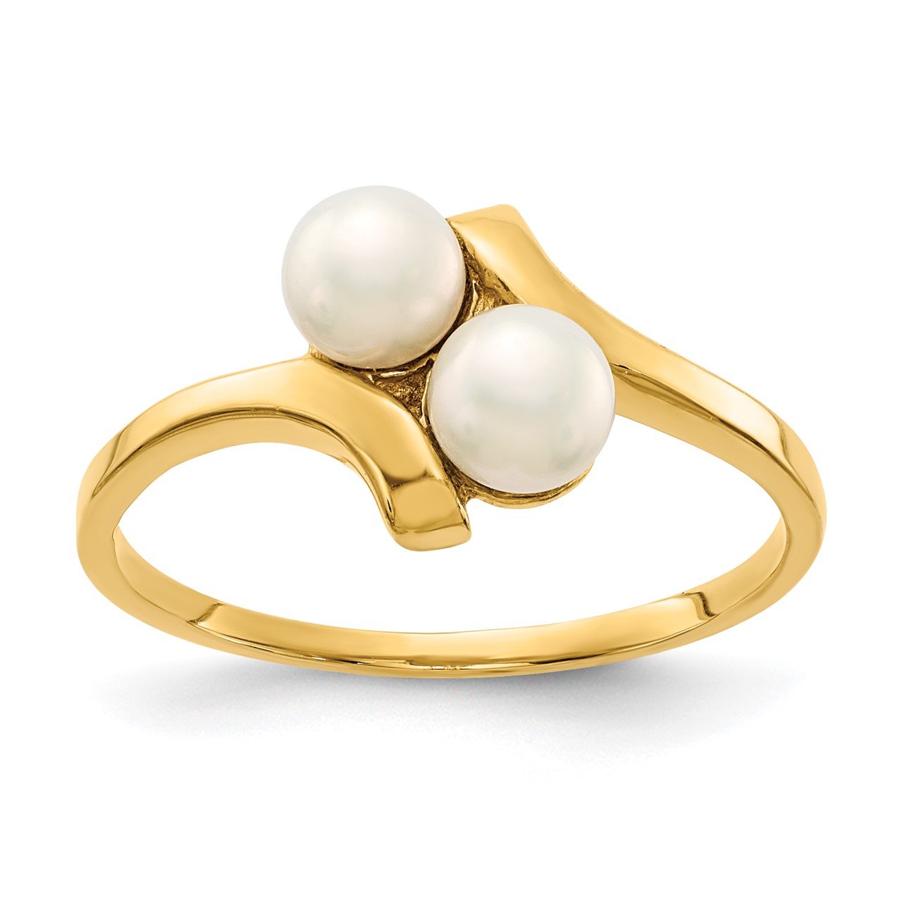 14K 4-5mm White Button Freshwater Cultured 2 Pearl Ring