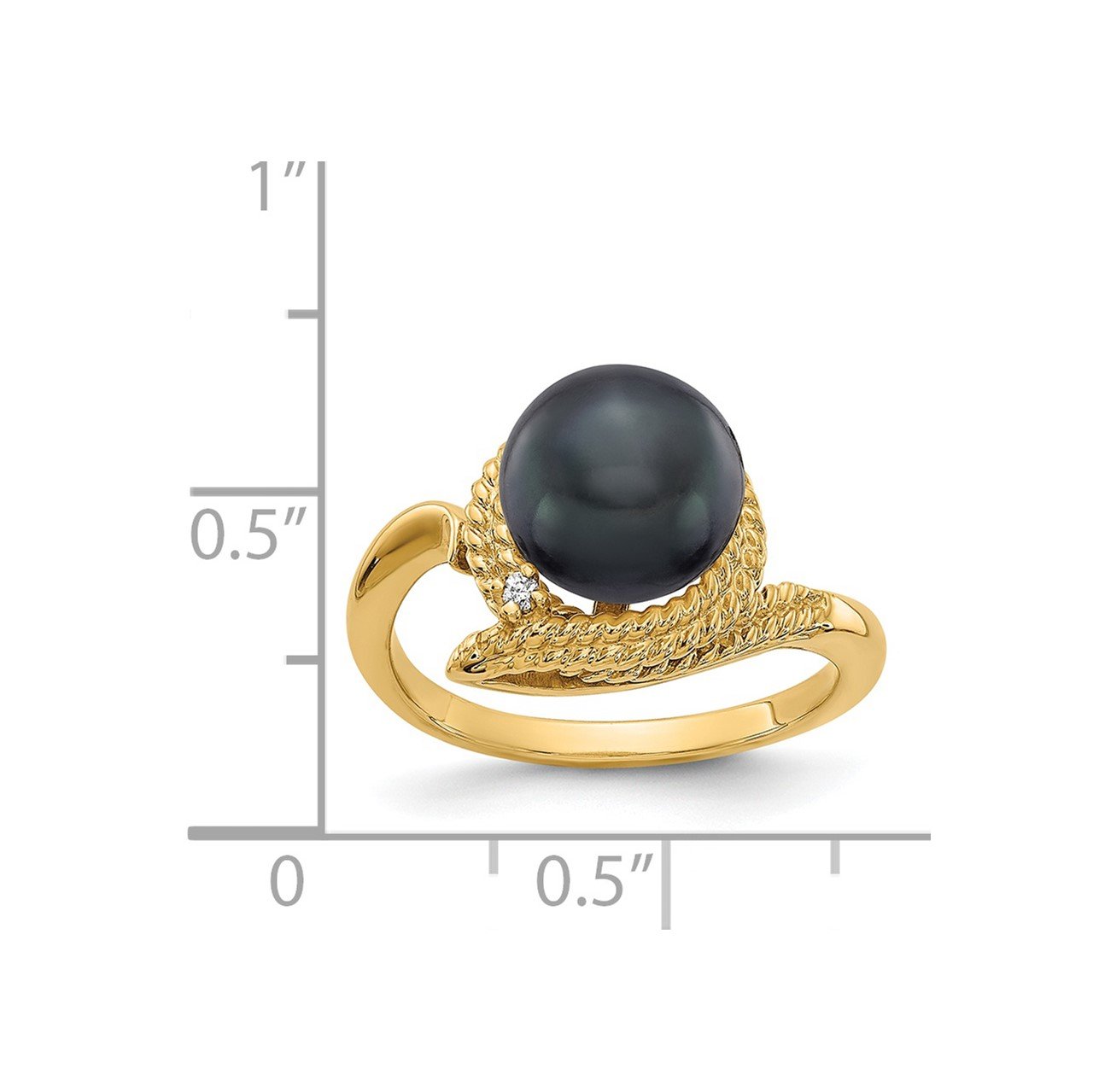 14k 8.5mm Black FW Cultured Pearl AAA Diamond ring-1