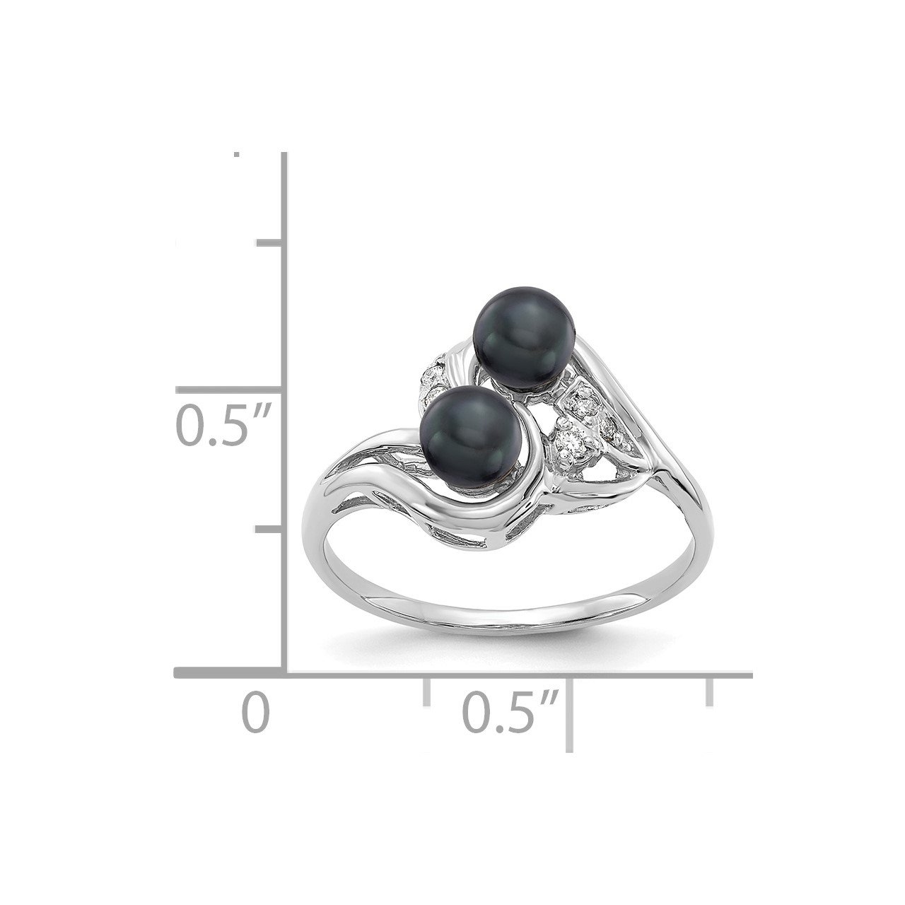14k White Gold 4.5mm Black FW Cultured Pearl A Diamond ring-1