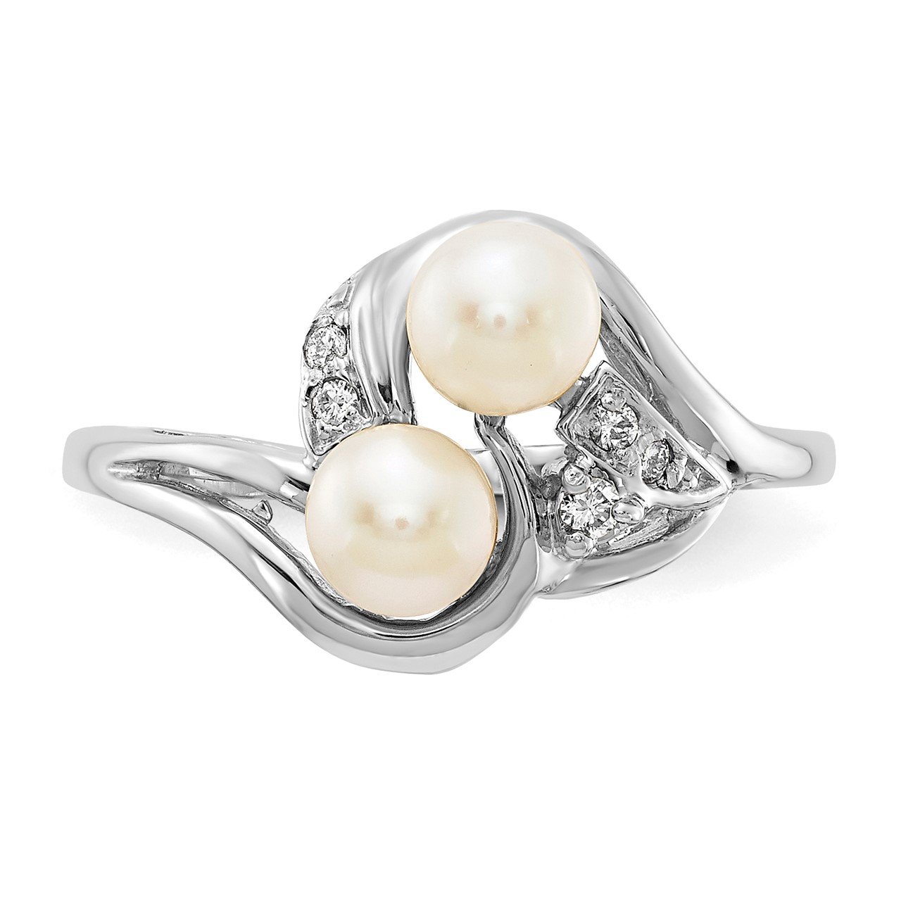 14k White Gold 4.5mm FW Cultured Pearl A Diamond ring-3