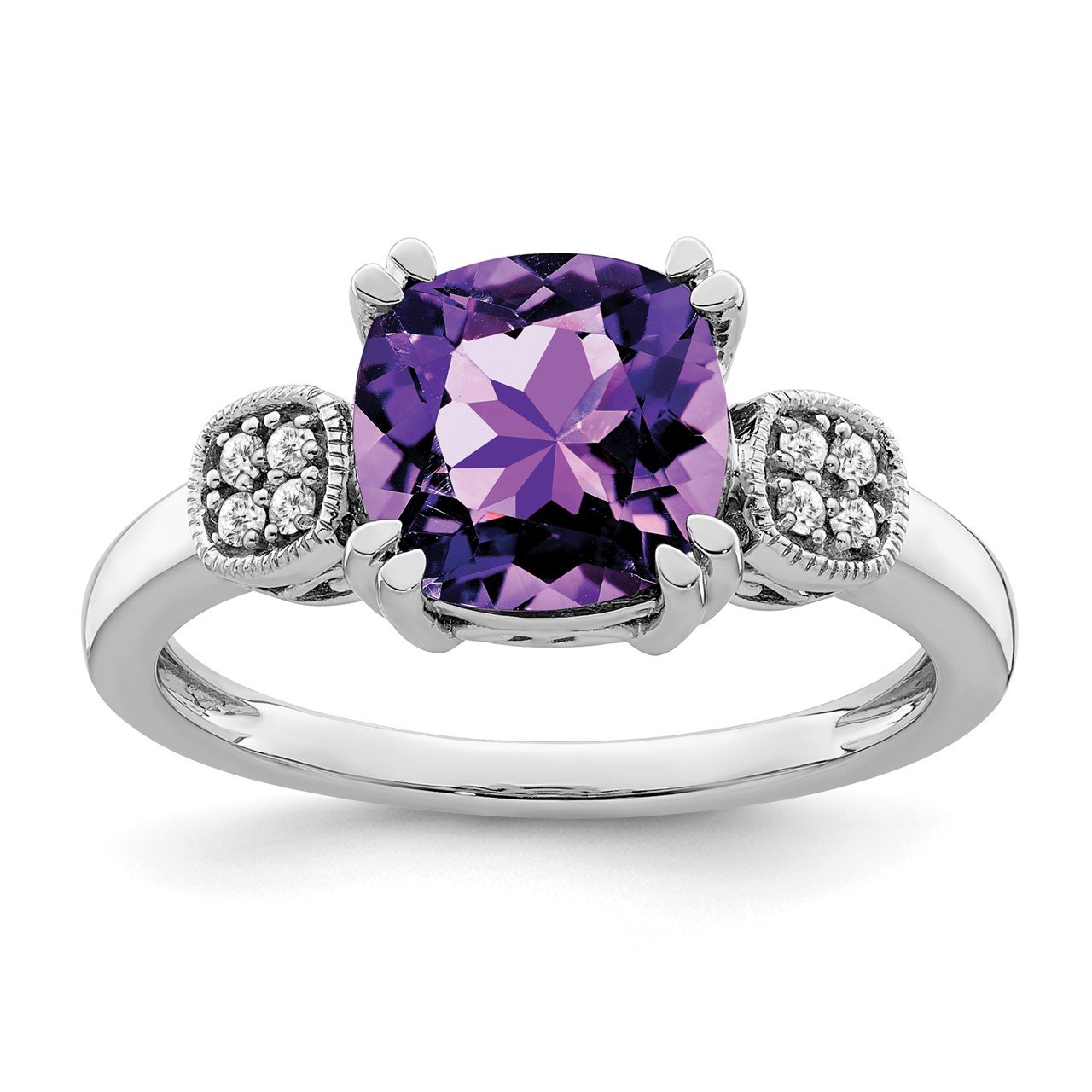 14k White Gold Amethyst and Diamond Ring