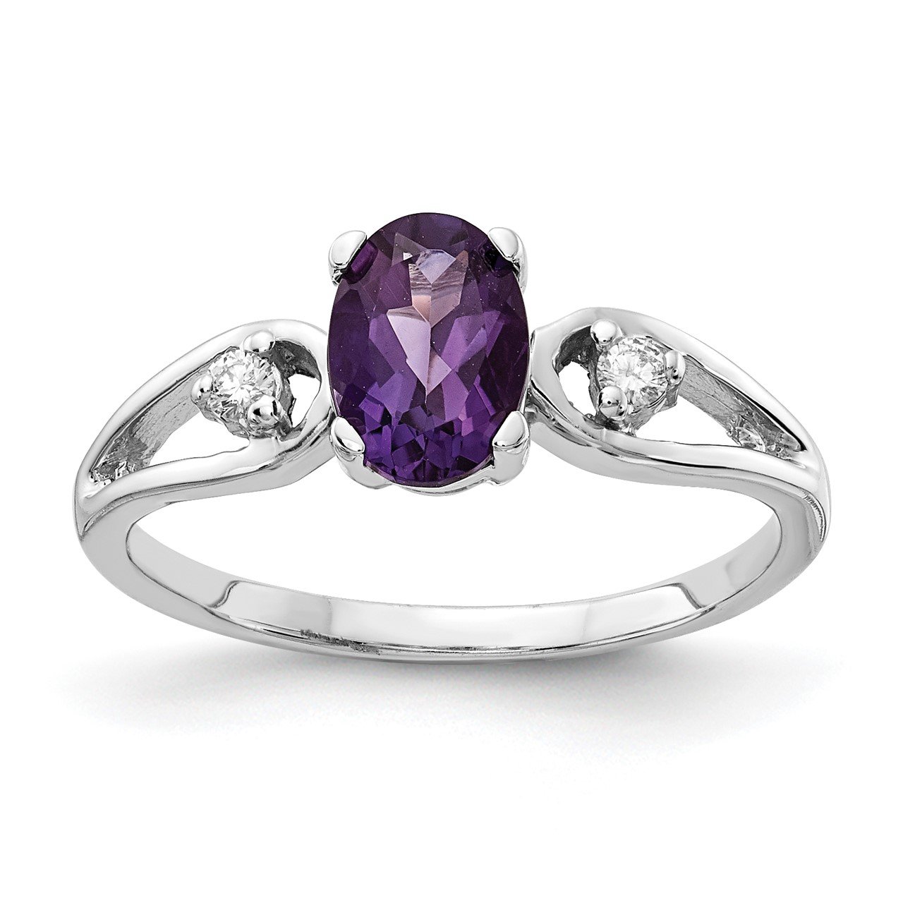 14k White Gold 7x5mm Oval Amethyst A Diamond ring