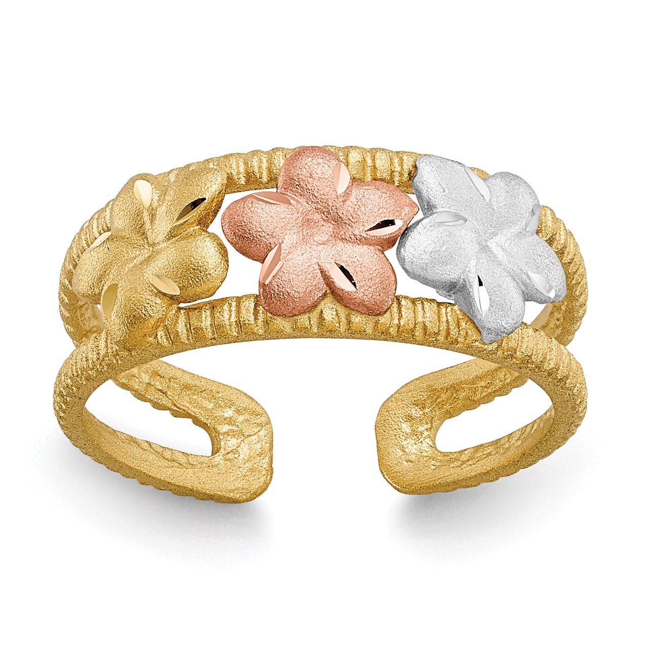 14k Two-tone and Rhodium Plumeria Toe Ring