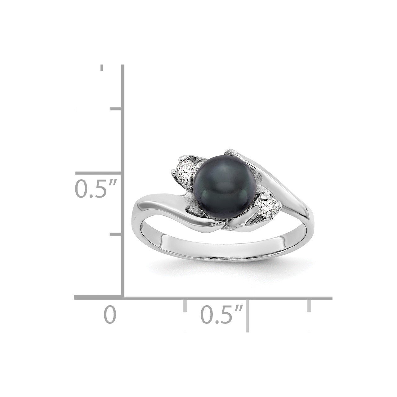 14k White Gold 6mm Black FW Cultured Pearl AA Diamond ring-1