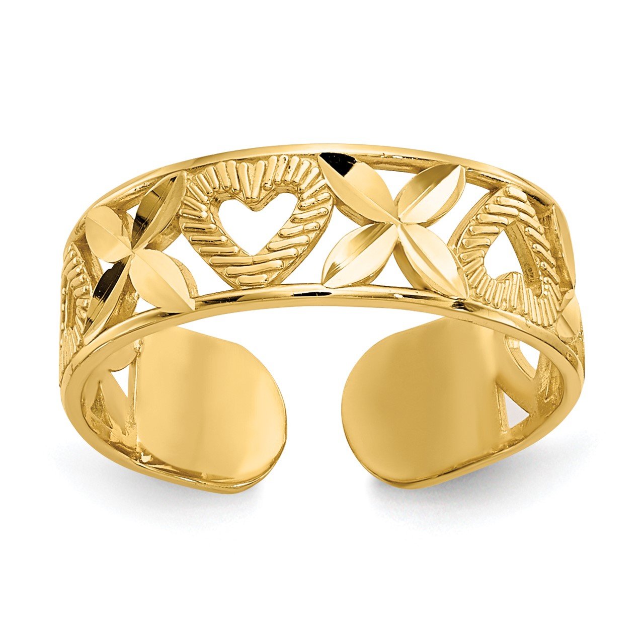 14k Diamond-cut " X" and Heart Toe Ring
