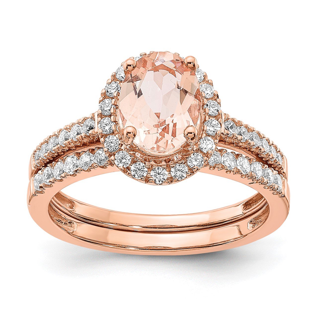 14k Rose Gold Morganite and Diamond Eng Ring-6