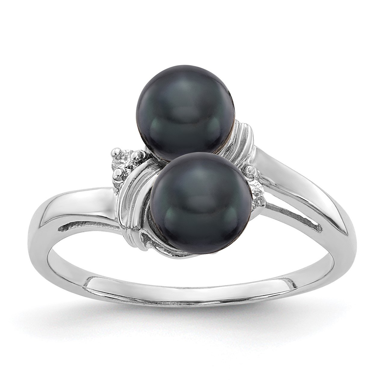 14k White Gold 5.5mm Black FW Cultured Pearl AA Diamond ring