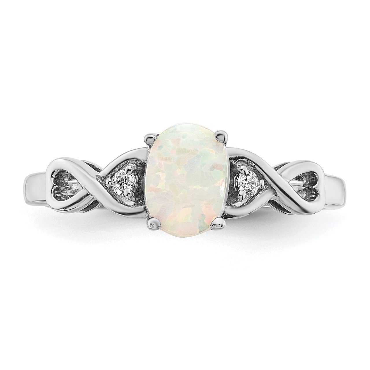 14k White Gold Created Opal and Diamond Ring-4