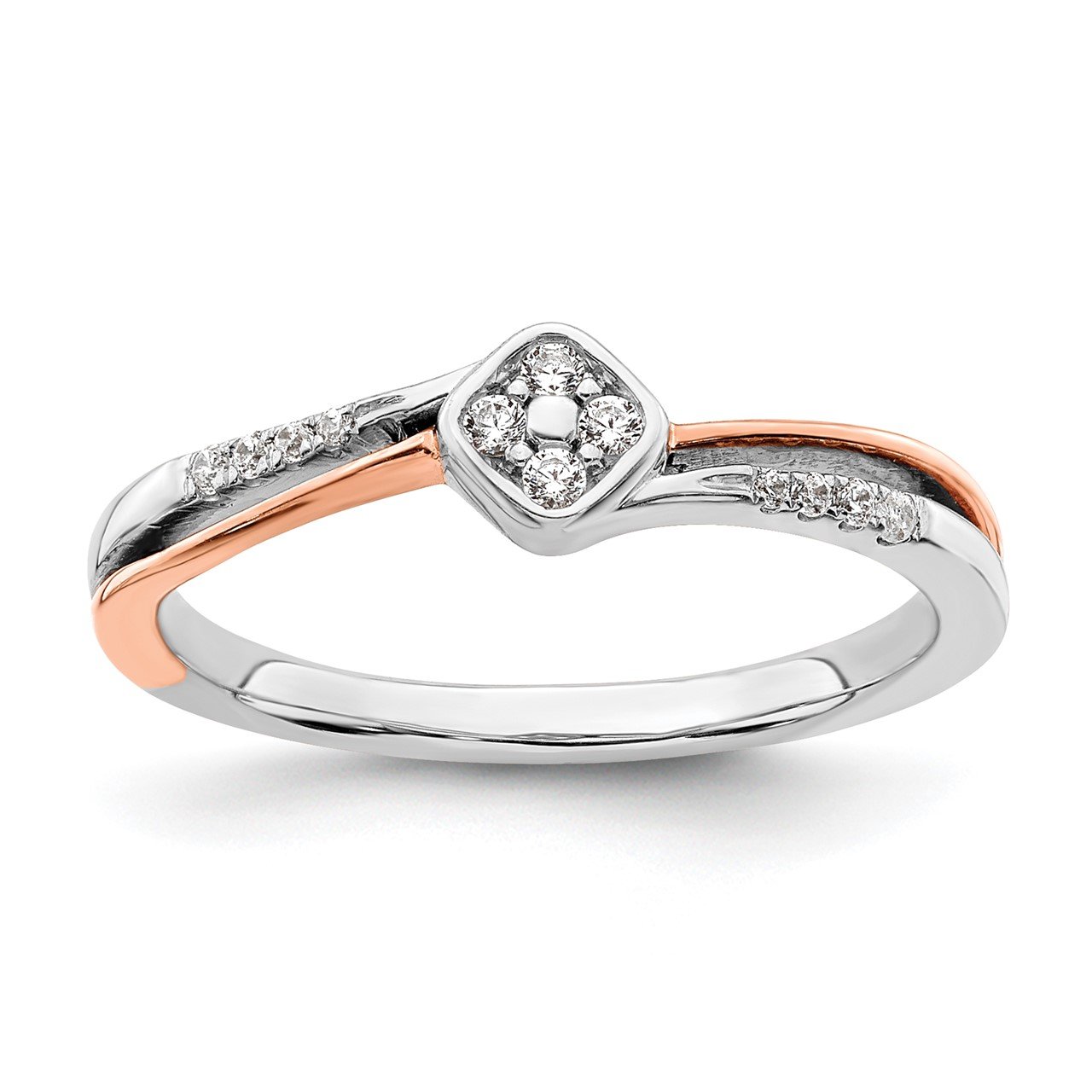 14k White and Rose Gold Complete Square Cluster Dia. Promise Ring