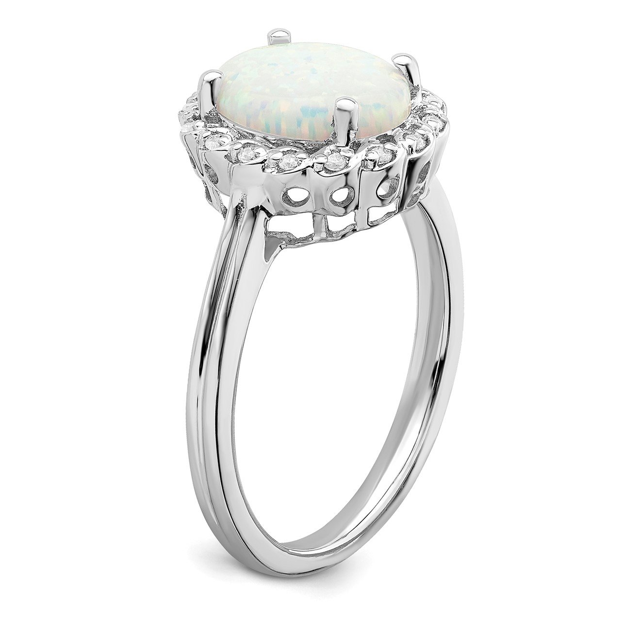 14k White Gold Created Opal and Diamond Halo Ring-6