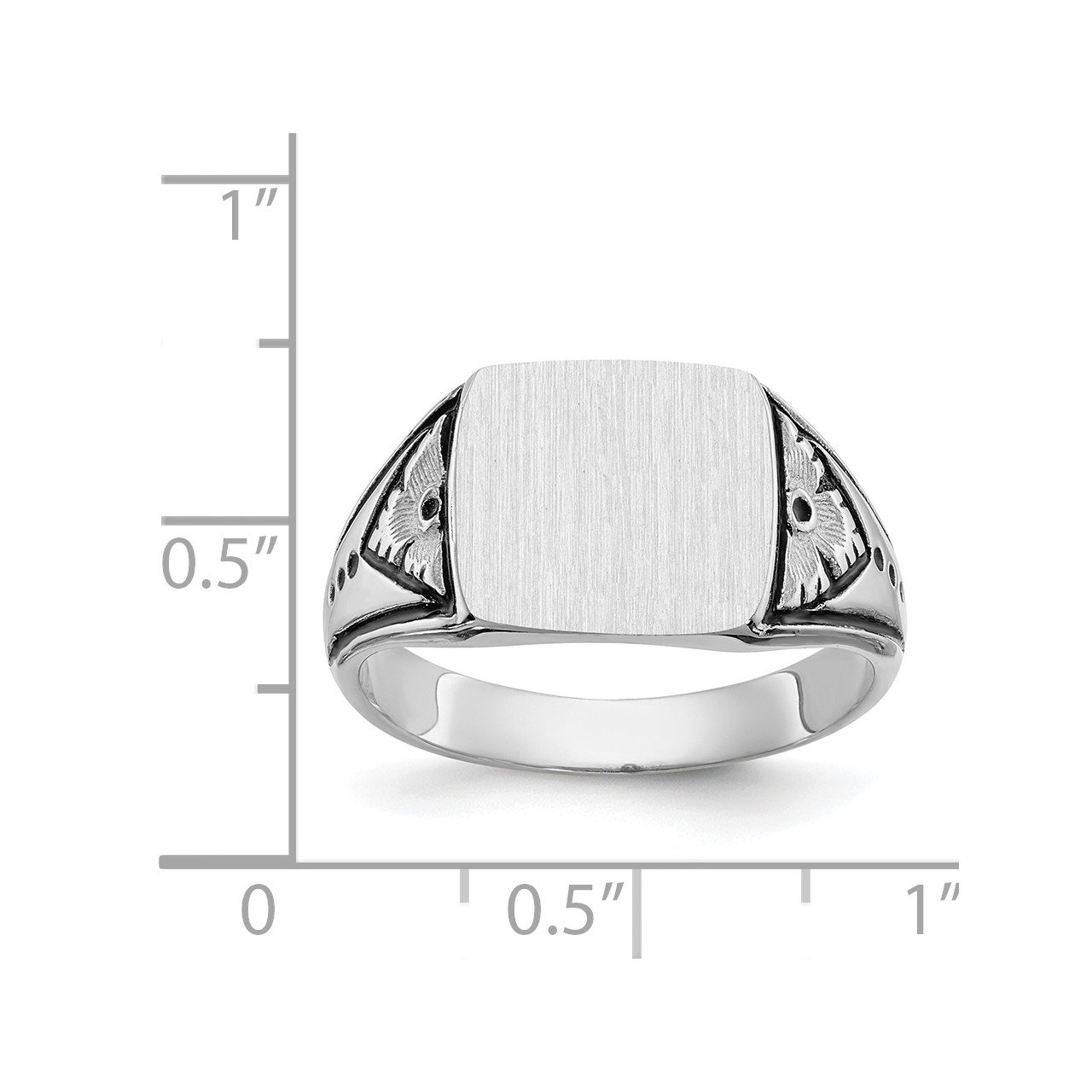 14k White Gold 11.0x11.5mm Closed Back Antiqued Men's Signet Ring-1