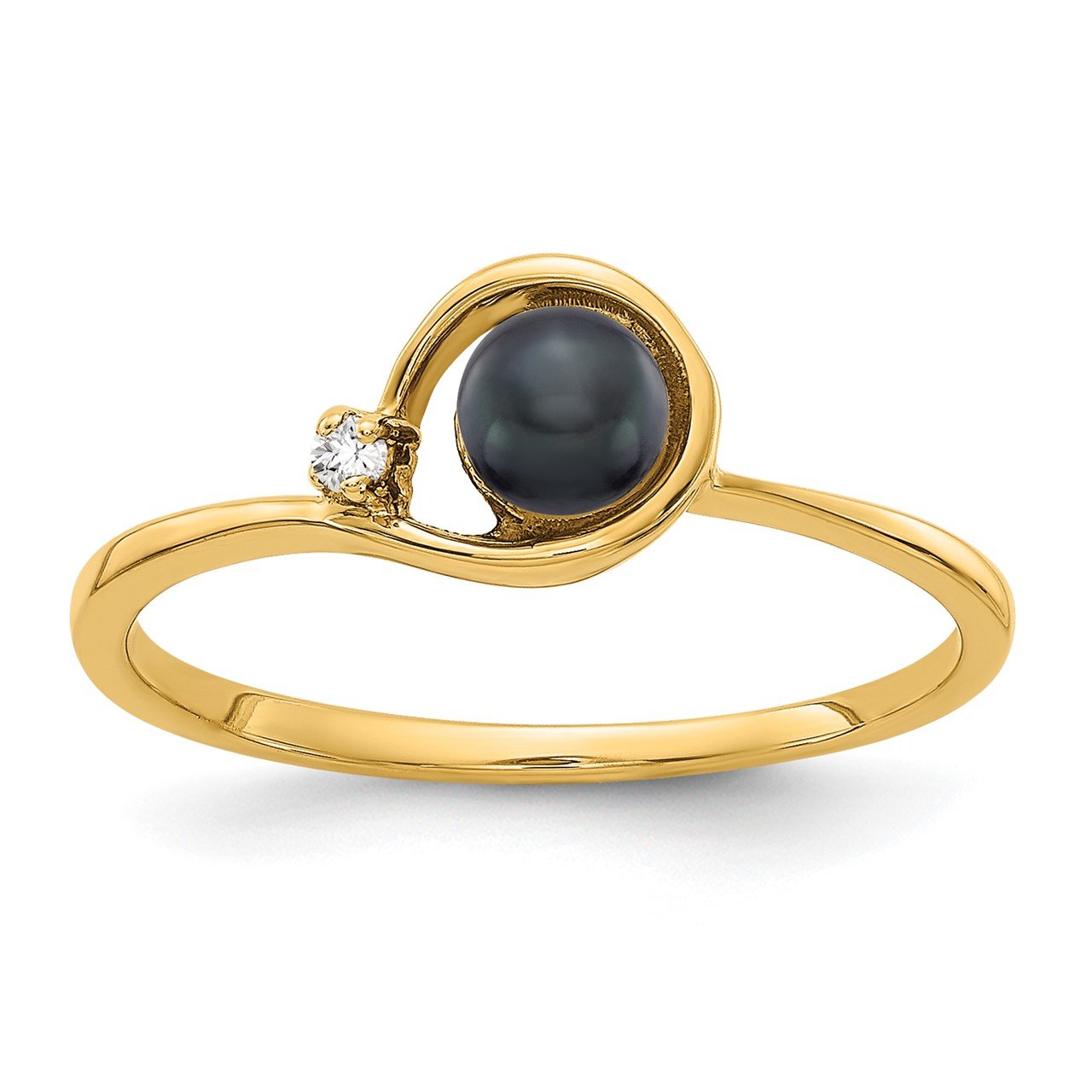 14k 4mm Black FW Cultured Pearl A Diamond ring