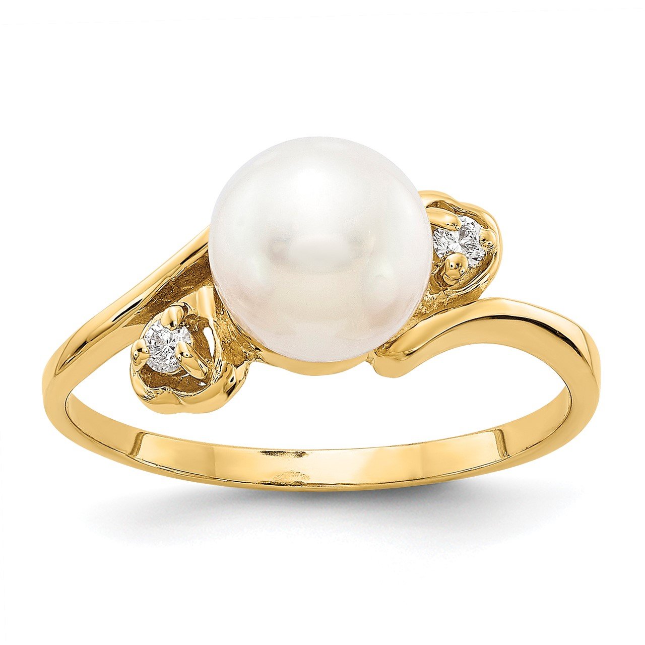 14k Gold 7mm FW Cultured Pearl A Diamond ring