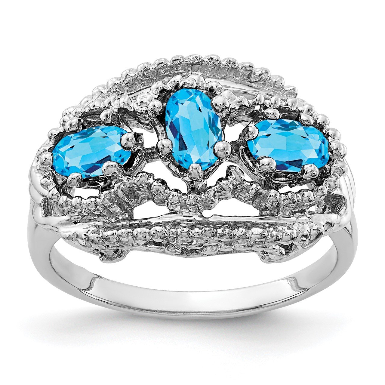 14k White Gold 5x3mm Oval Blue Topaz ring