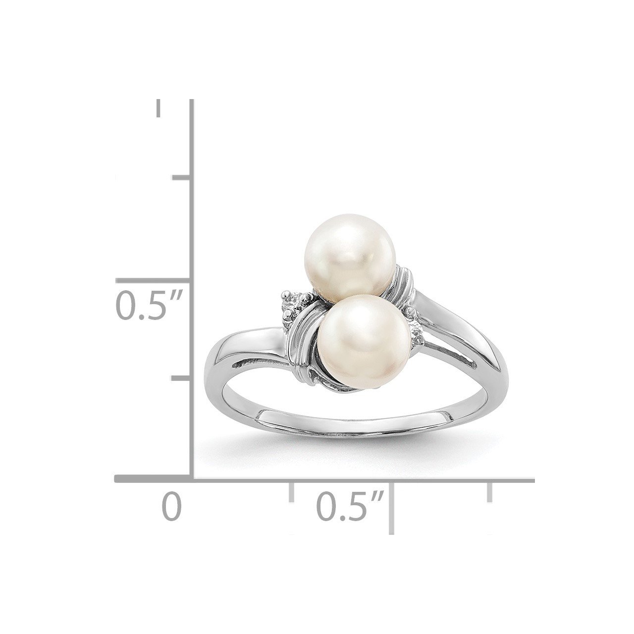 14k White Gold 5.5mm FW Cultured Pearl AA Diamond ring-2