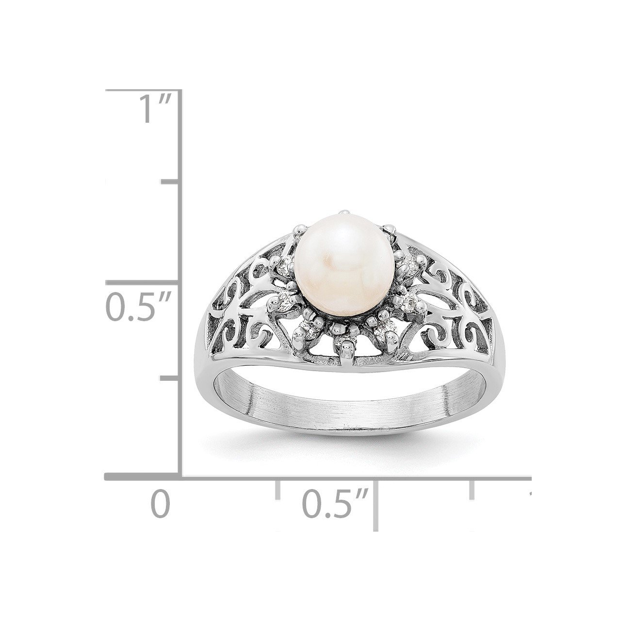 14k White Gold 6mm FW Cultured Pearl VS Diamond ring-4