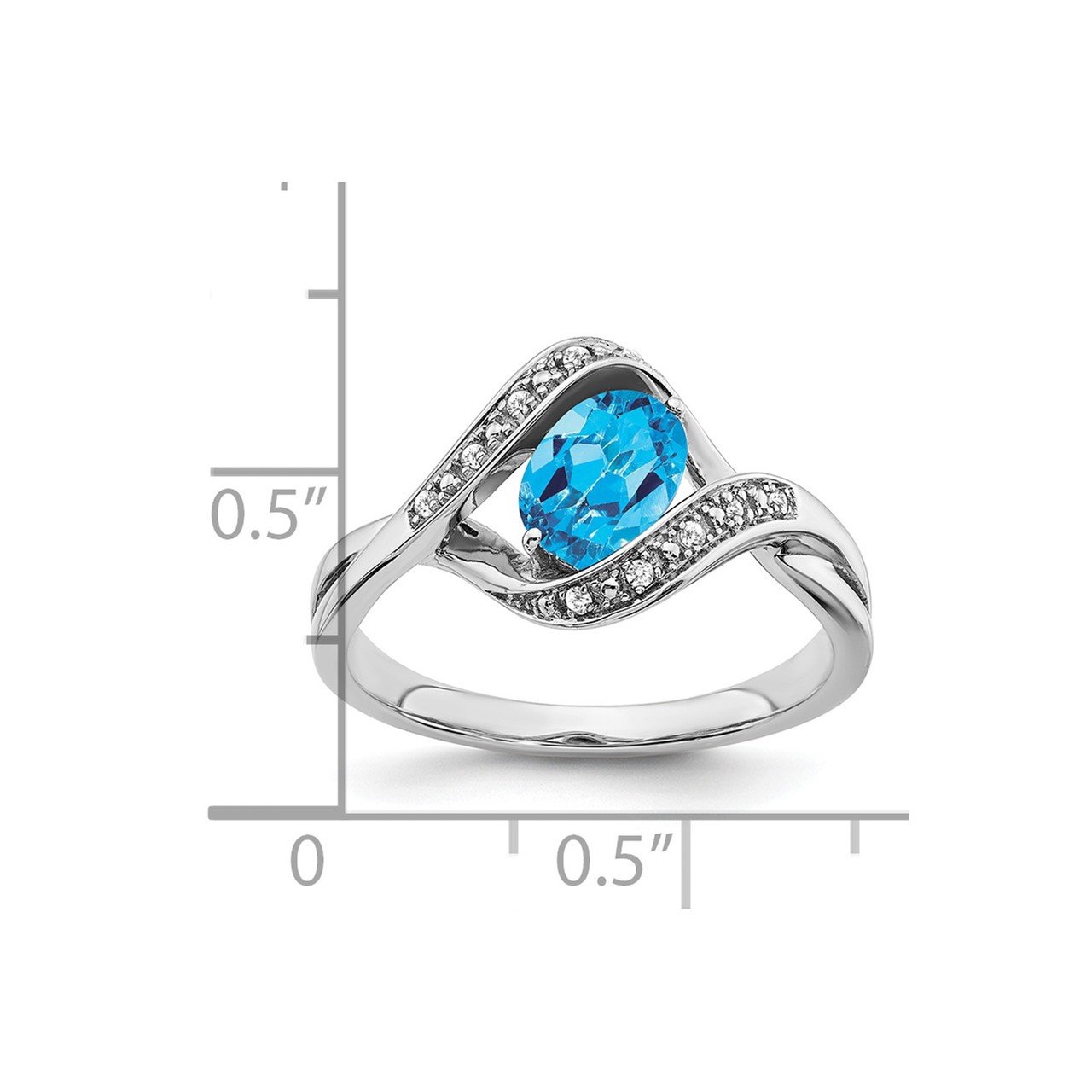 14k White Gold Oval Blue Topaz and Diamond Ring-1