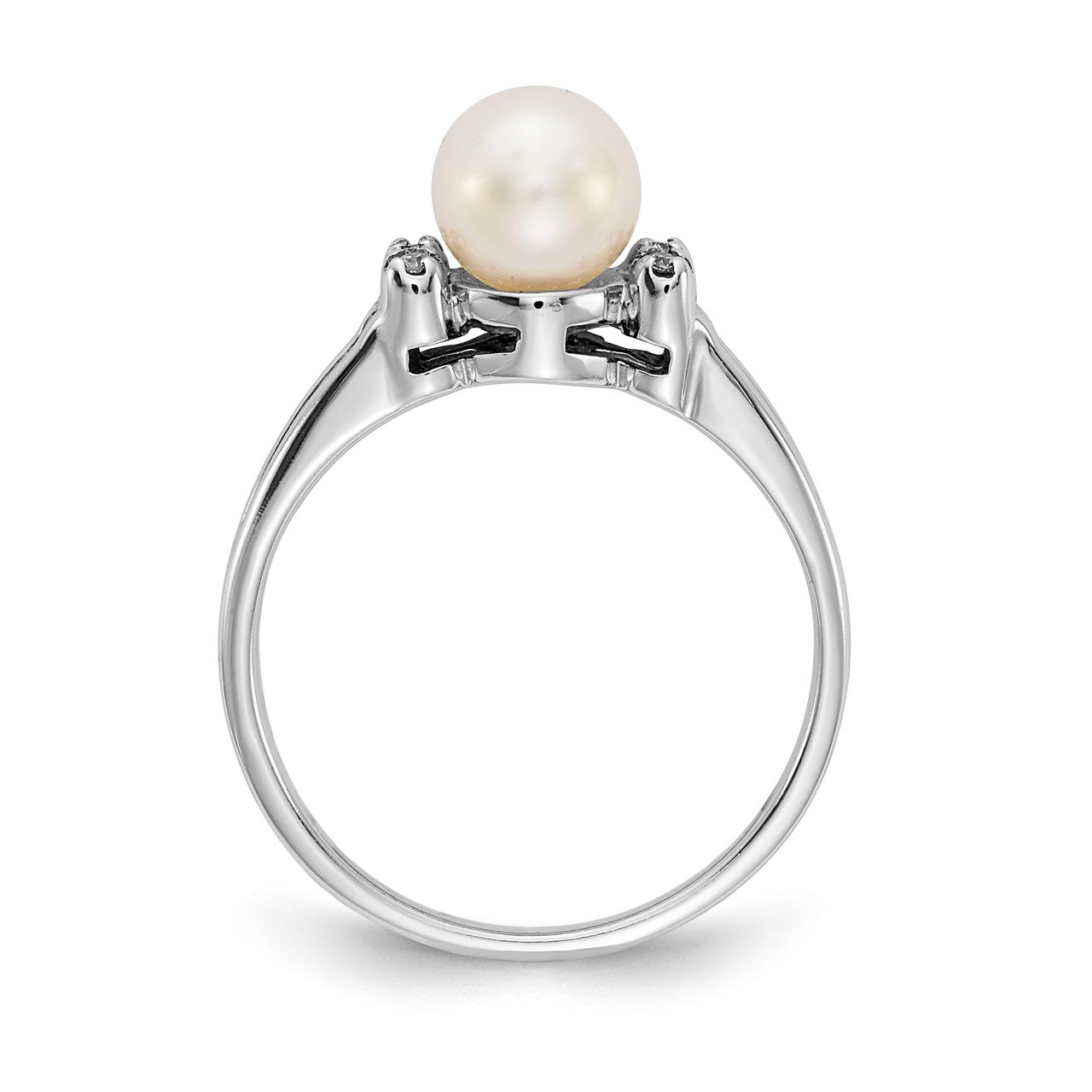 14k White Gold 6mm FW Cultured Pearl AAA Diamond ring-1
