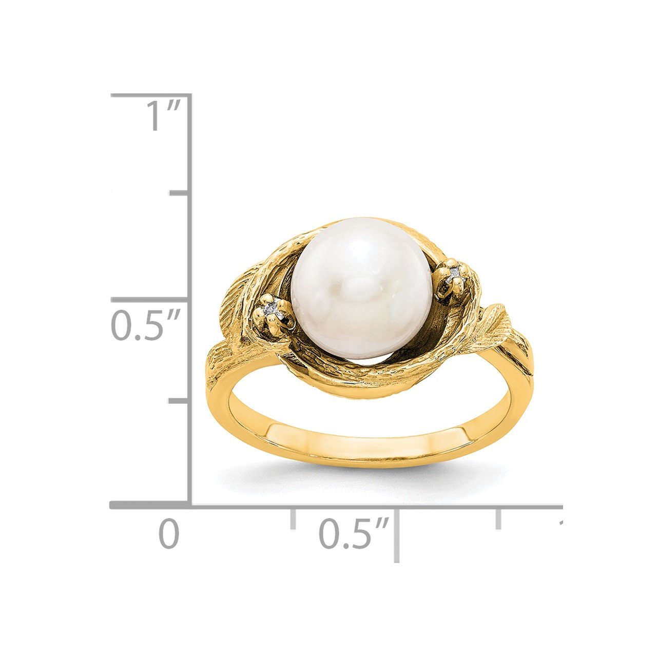 14k 7.5mm FW Cultured Pearl AAA Diamond ring-1