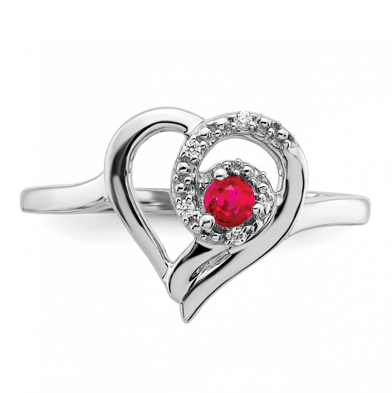 14k White Gold Ruby and Diamond Heart Ring-4